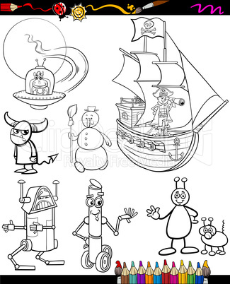 fantasy cartoon set for coloring book