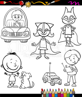 children set cartoon coloring page