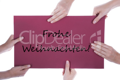 Hands Holding Sign Frohe Weihnachten