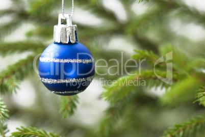 Closeup Of A Blue Christmas Ball