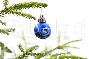 Christmas Fir Tree With Blue Christmas Ball