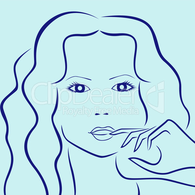 Female laconic characters head outline in blue