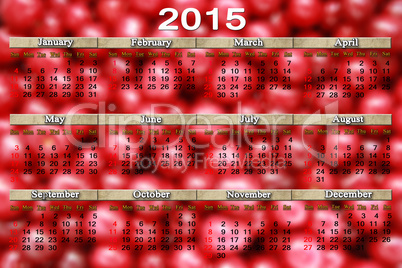 calendar for 2015 year on the red cherry background