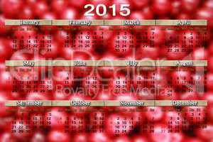 calendar for 2015 year on the red cherry background