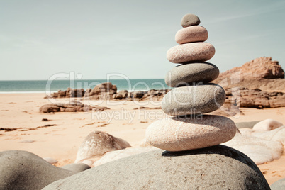 Balanced stones on the beach