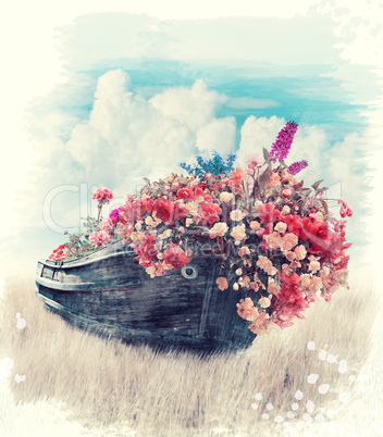 Old Boat With Flowers