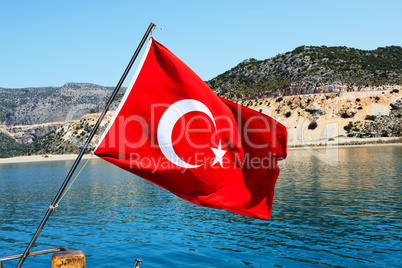 The Turkish flag on yacht, Antalya, Turkey