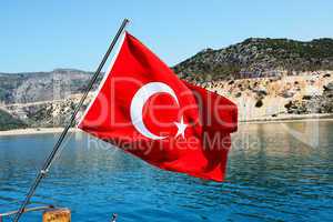 The Turkish flag on yacht, Antalya, Turkey