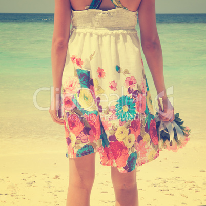 Vintage girl on beach