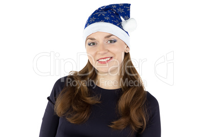 Photo of young woman in christmas hat