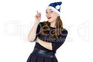 Photo of woman in xmas hat with good idea