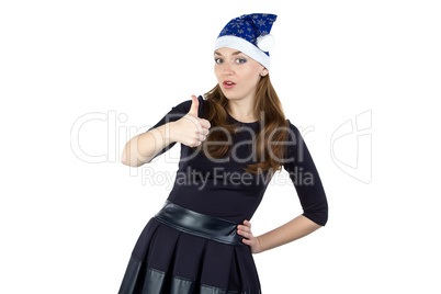 Image of woman in xmas hat with thumb