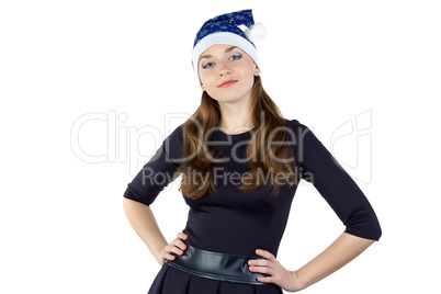 Portrait of young woman in christmas hat