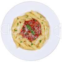 Penne Rigate Napoli mit Tomaten Sauce Nudeln Pasta Gericht freig