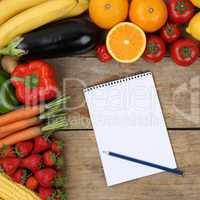Einkaufszettel für den Einkauf von Früchte, Obst und Gemüse