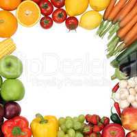 Rahmen aus Früchte, Obst und Gemüse mit Textfreiraum