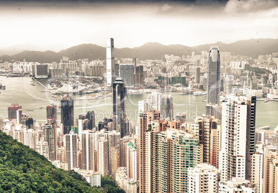 HONG KONG - MAY 12, 2014: Hong Kong skyline as seen from Victori