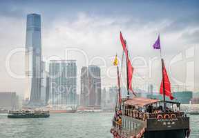 HONG KONG, CHINA - MAY 9 : Famous Aqua Luna boat sail on the vic