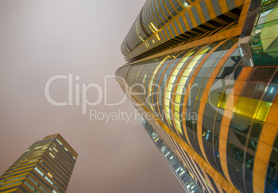 Corporate office buildings, upward street view at night