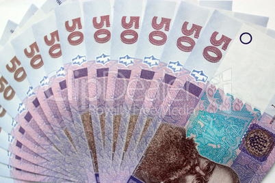 background of the Ukrainian money value of 50 grivnas