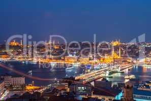 ISTANBUL - SEPTEMBER 17, 2014: City night panorama with Blue Mos