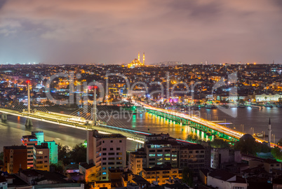 ISTANBUL - SEPTEMBER 17, 2014: City night panorama with New Gala