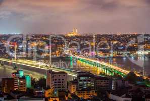 ISTANBUL - SEPTEMBER 17, 2014: City night panorama with New Gala