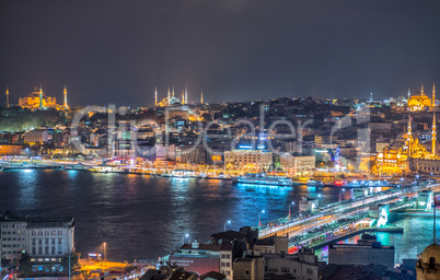 ISTANBUL - SEPTEMBER 17, 2014: City night panorama with Blue Mos