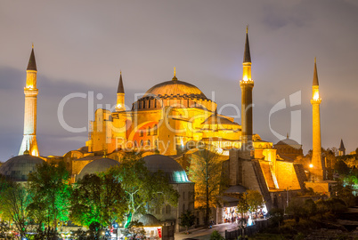 Night aerial view of Hagia Sophia, Istanbul