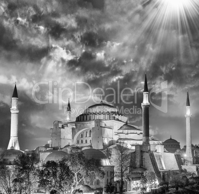 Night aerial view of Hagia Sophia, Istanbul