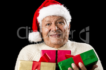 Puzzled Old Gentleman Carrying Three Wrapped Gifts