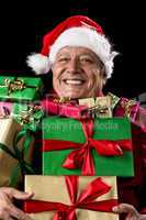Merry Old Man With Broad Grin Loaded With Gifts