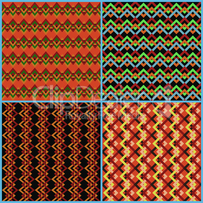 Four seamless patterns on ethnic motifs