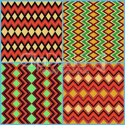Four seamless ornamental patterns on ethnic motifs