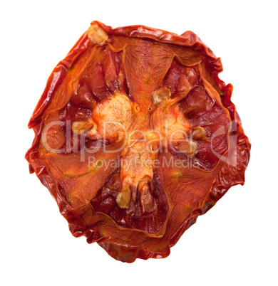 Dried slice of tomato. Isolated on white background.