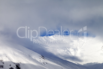 View on off-piste slope in mist