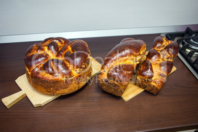 Traditional sweat bread with raisins and wallnuts
