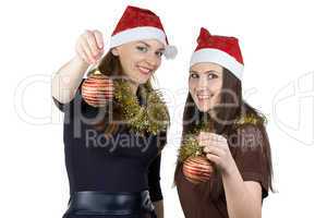Photo of two young women with christmas balls