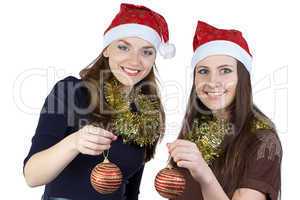 Image of two young women with christmas balls
