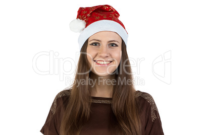 Photo of young woman in christmas hat