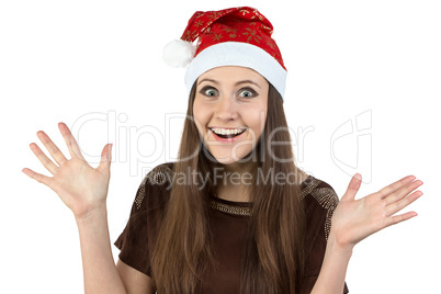 Photo of surprised woman in xmas hat