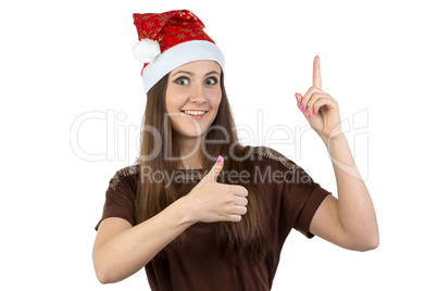 Photo of woman in xmas hat with good idea