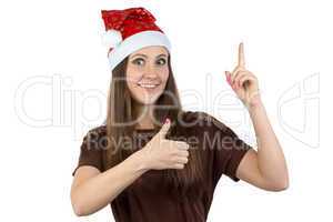 Photo of woman in xmas hat with good idea