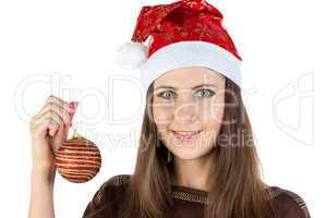 Photo of young woman holding christmas ball