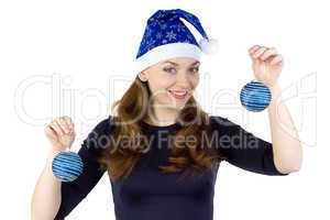 Photo of young woman with christmas balls