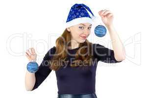 Image of young woman with christmas balls