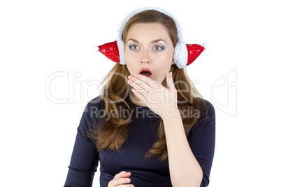 Portrait of surprised woman in winter headphones