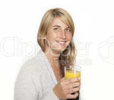 young woman with glass of juice