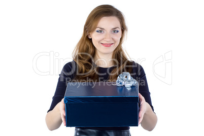 Photo of young woman giving the gift