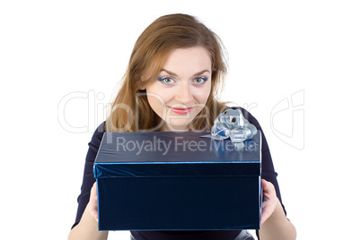 Photo of cute woman giving the gift